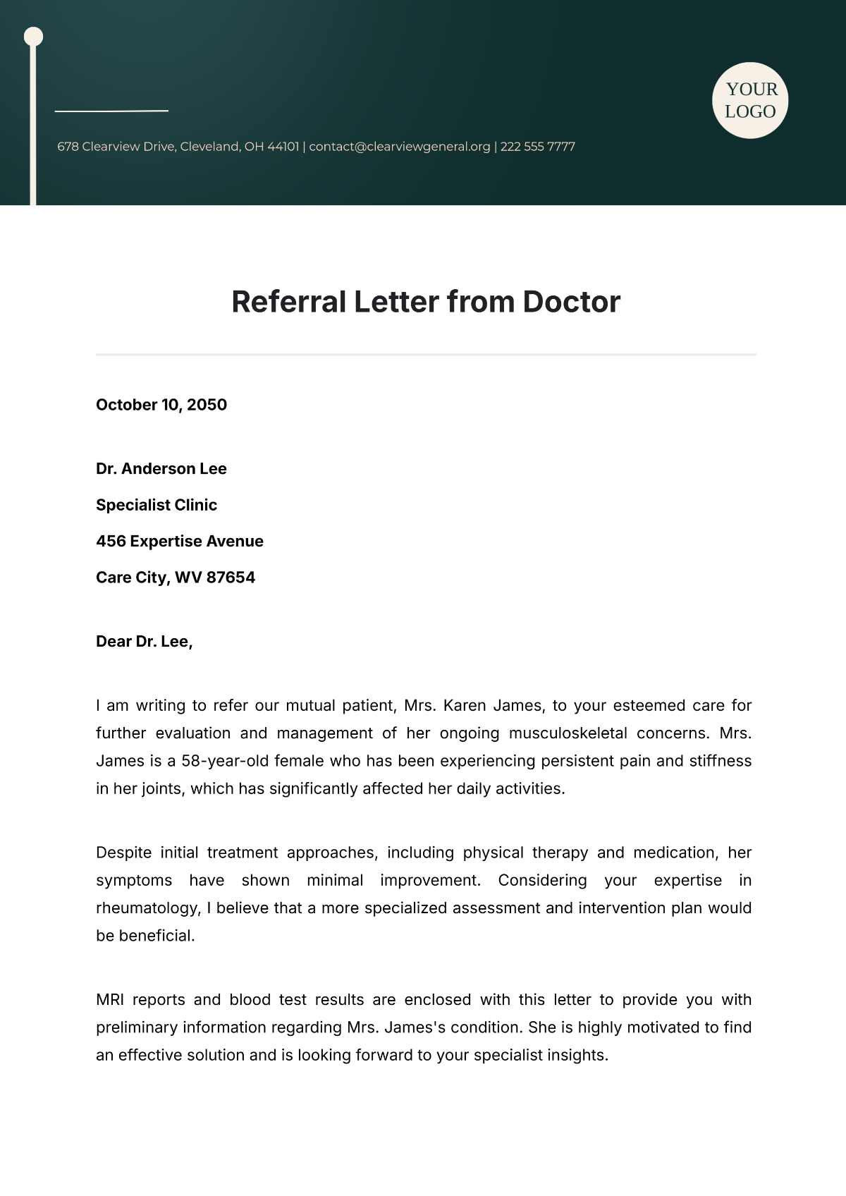 Referral Letter from Doctor Template - Edit Online & Download