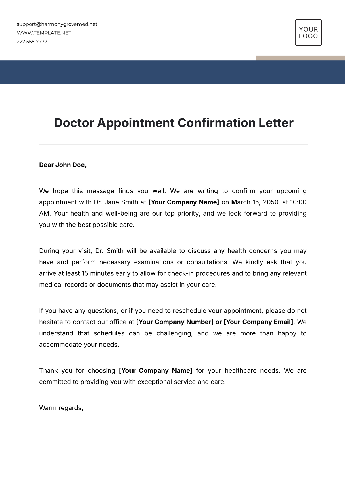 Doctor Appointment Confirmation Letter Template - Edit Online & Download