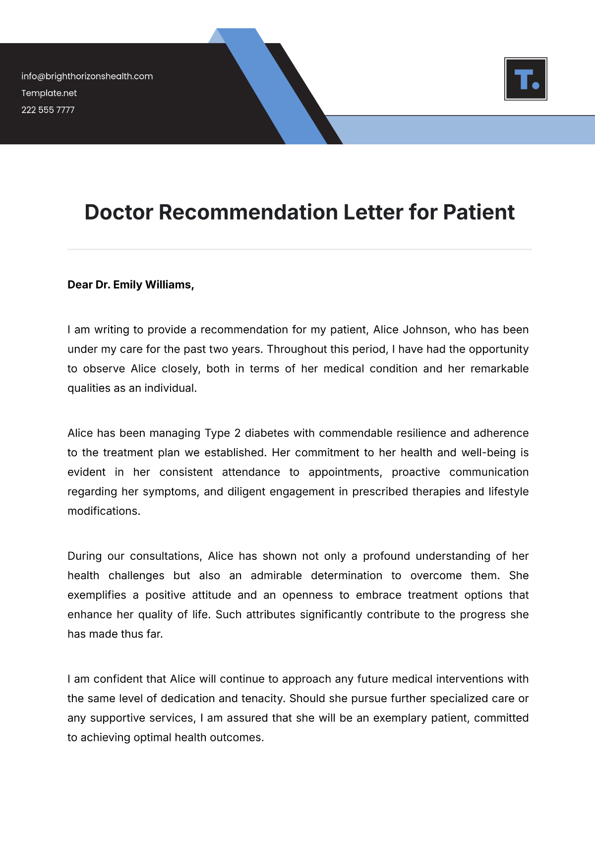 Doctor Recommendation Letter for Patient Template - Edit Online & Download