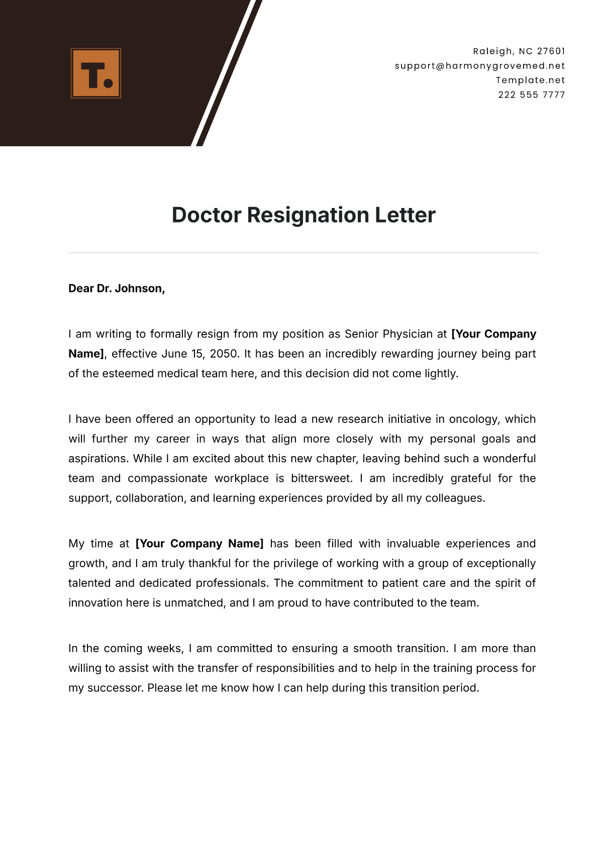 Doctor Resignation Letter Template - Edit Online & Download