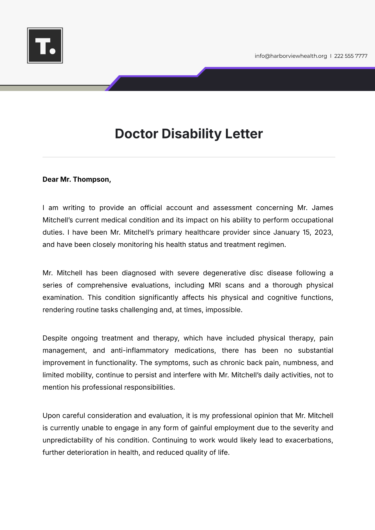 Doctor Disability Letter Template - Edit Online & Download