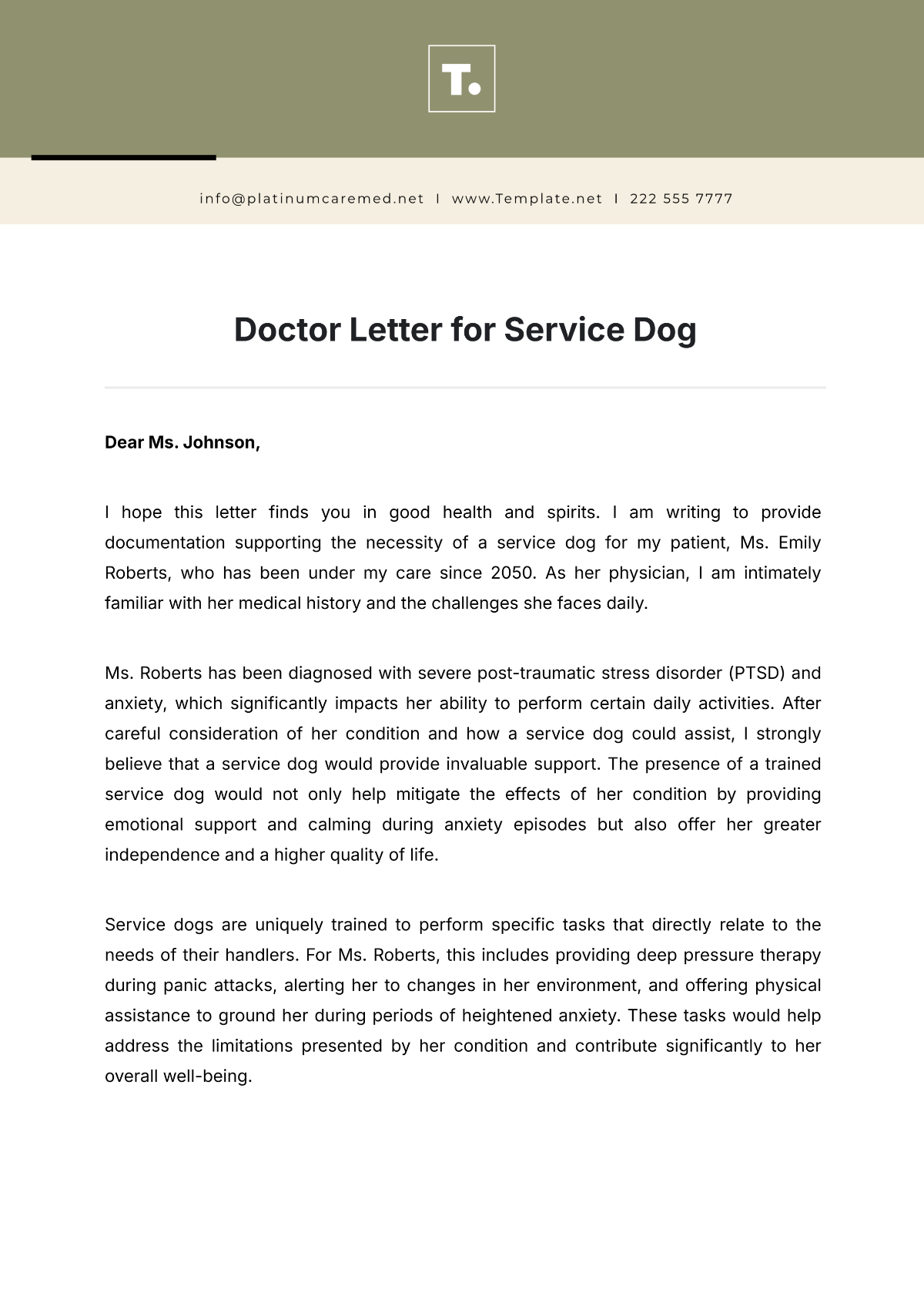 Doctor Letter for Service Dog Template - Edit Online & Download