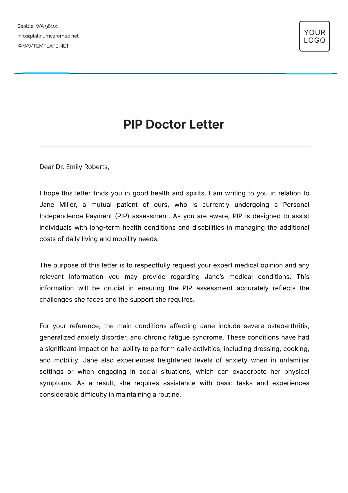 PIP Doctor Letter Template