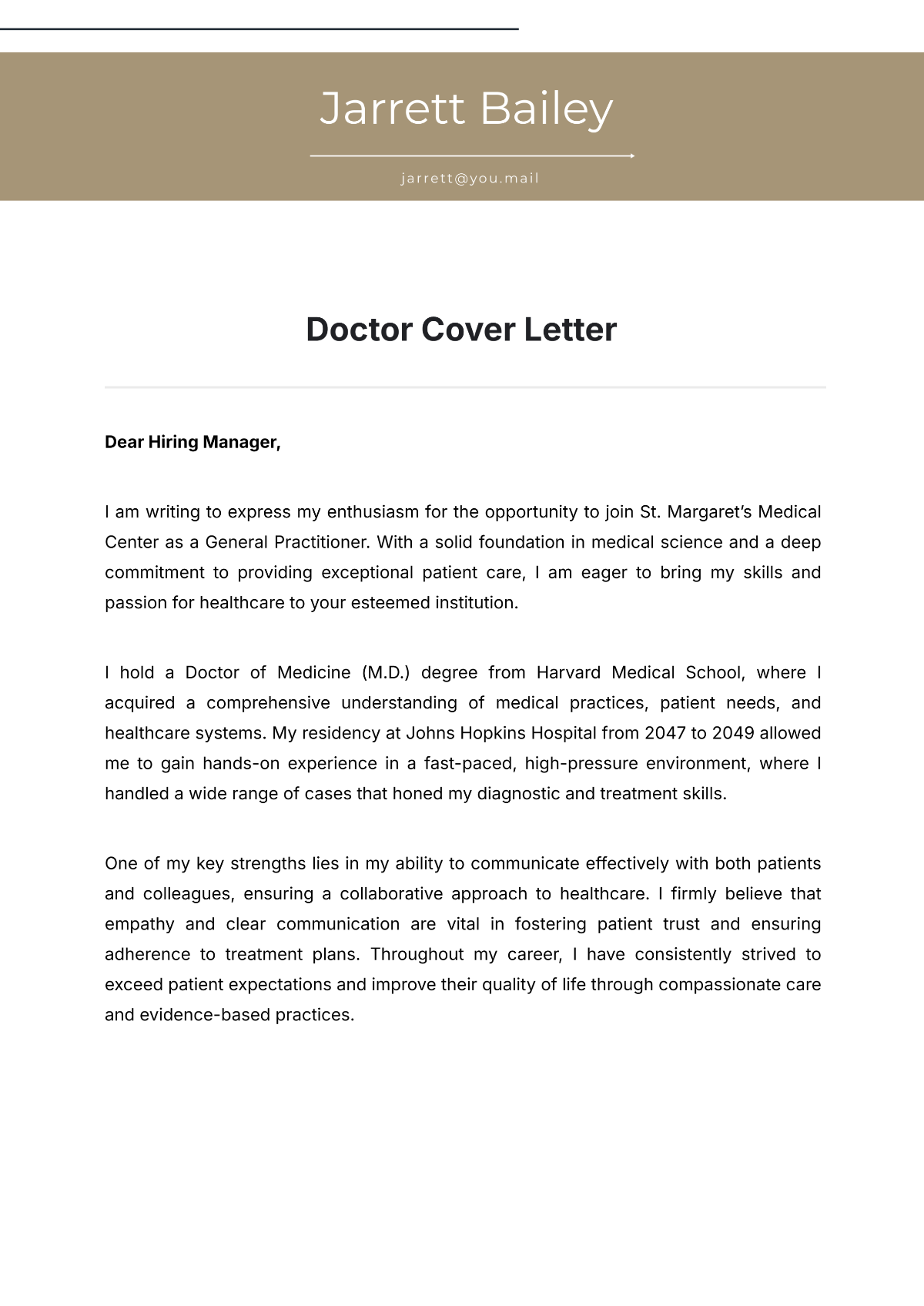 Doctor Cover Letter Template