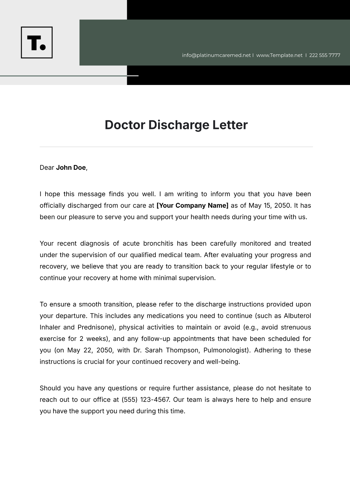 Doctor Discharge Letter Template