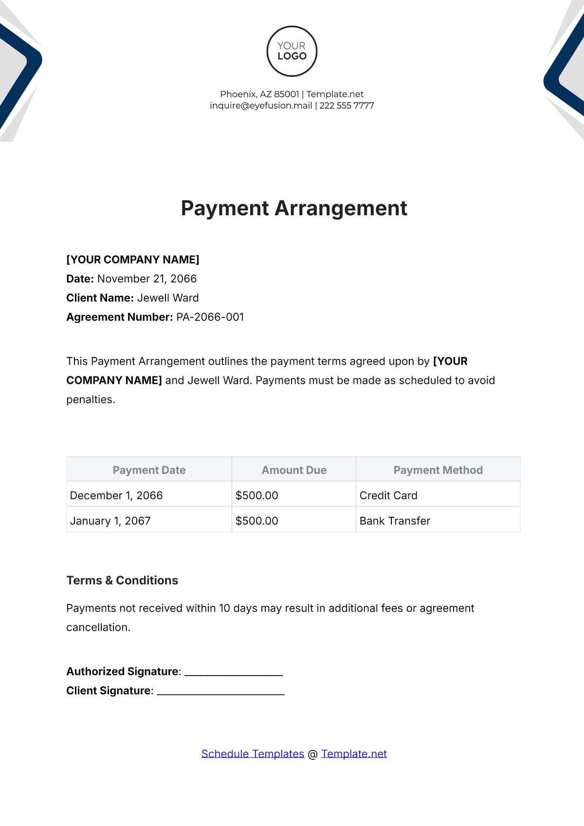 Payment Arrangement Template