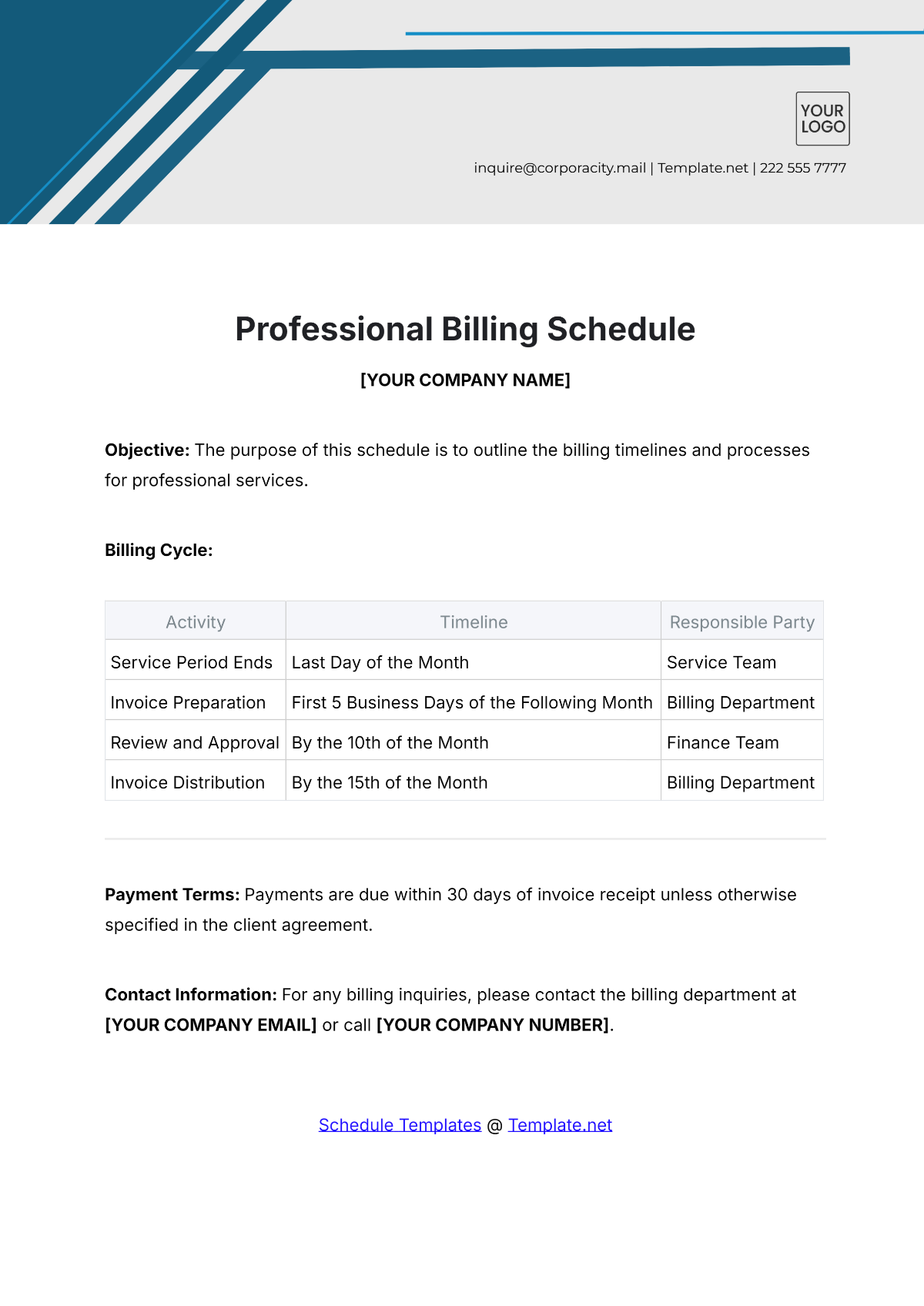 Professional Billing Schedule Template - Edit Online & Download