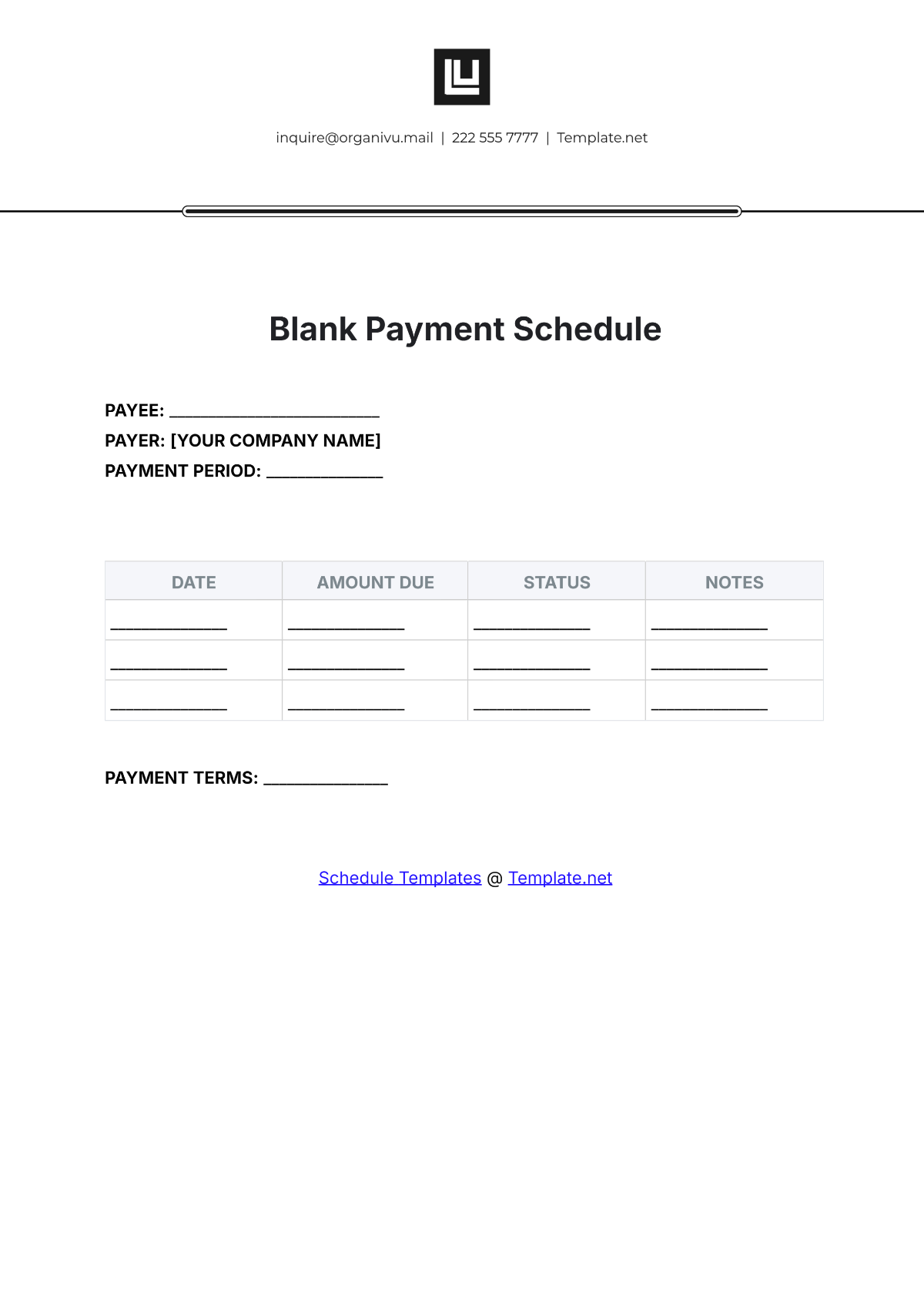 Blank Payment Schedule Template - Edit Online & Download