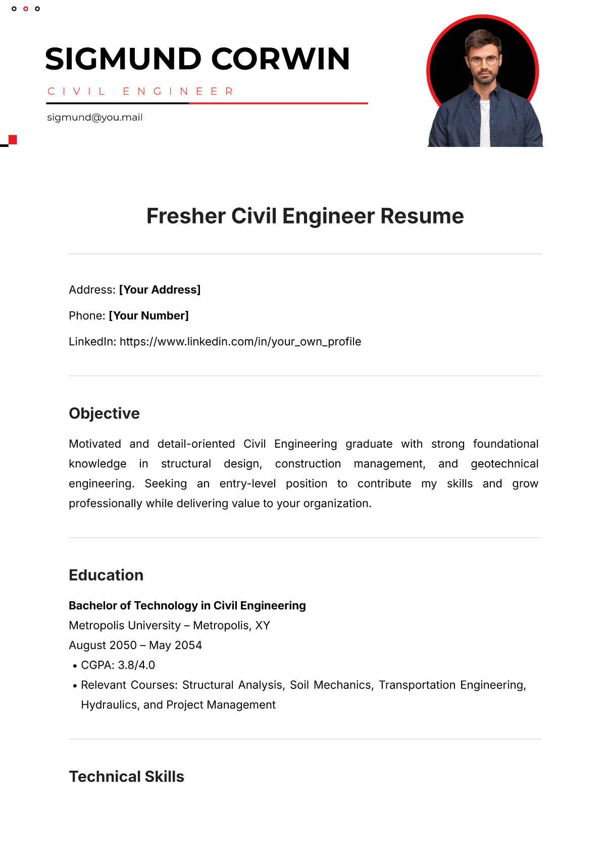 Fresher Civil Engineer Resume Template