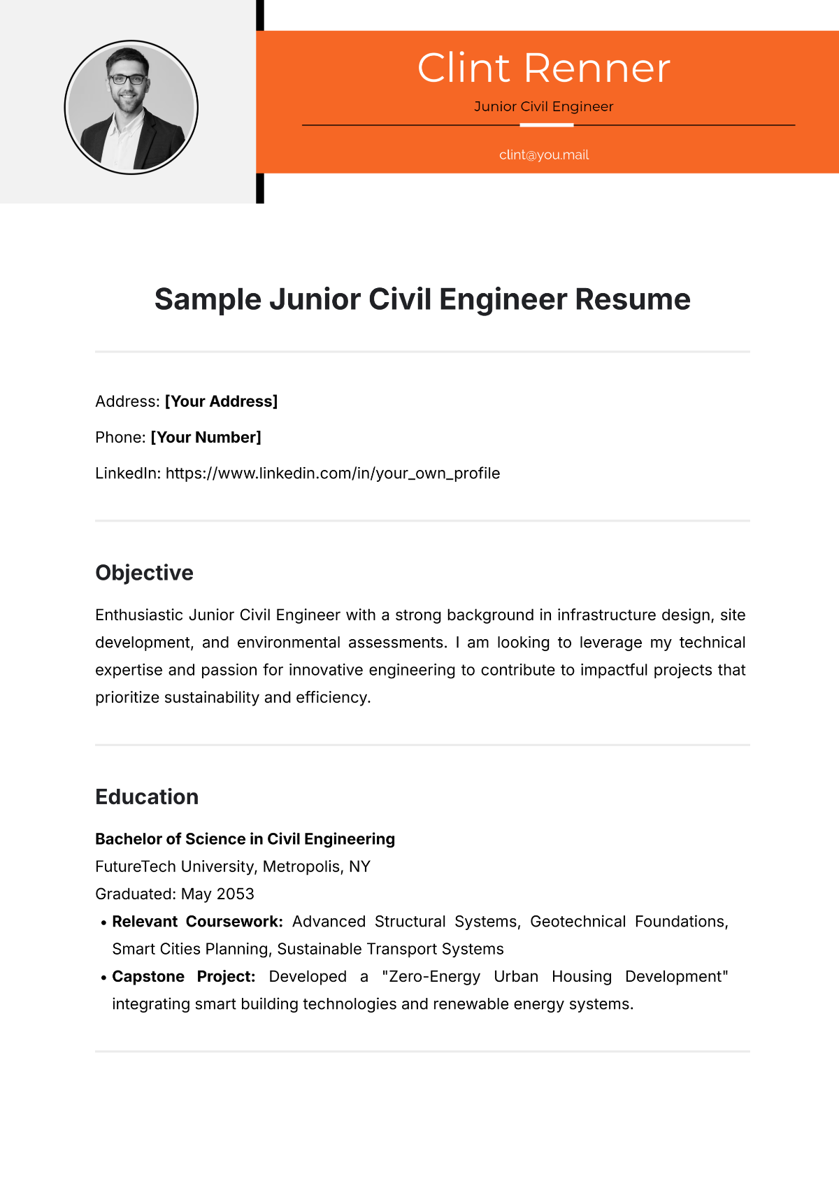 Sample Junior Civil Engineer Resume Template