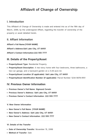 Free Affidavit of Change of Ownership Template to Edit Online