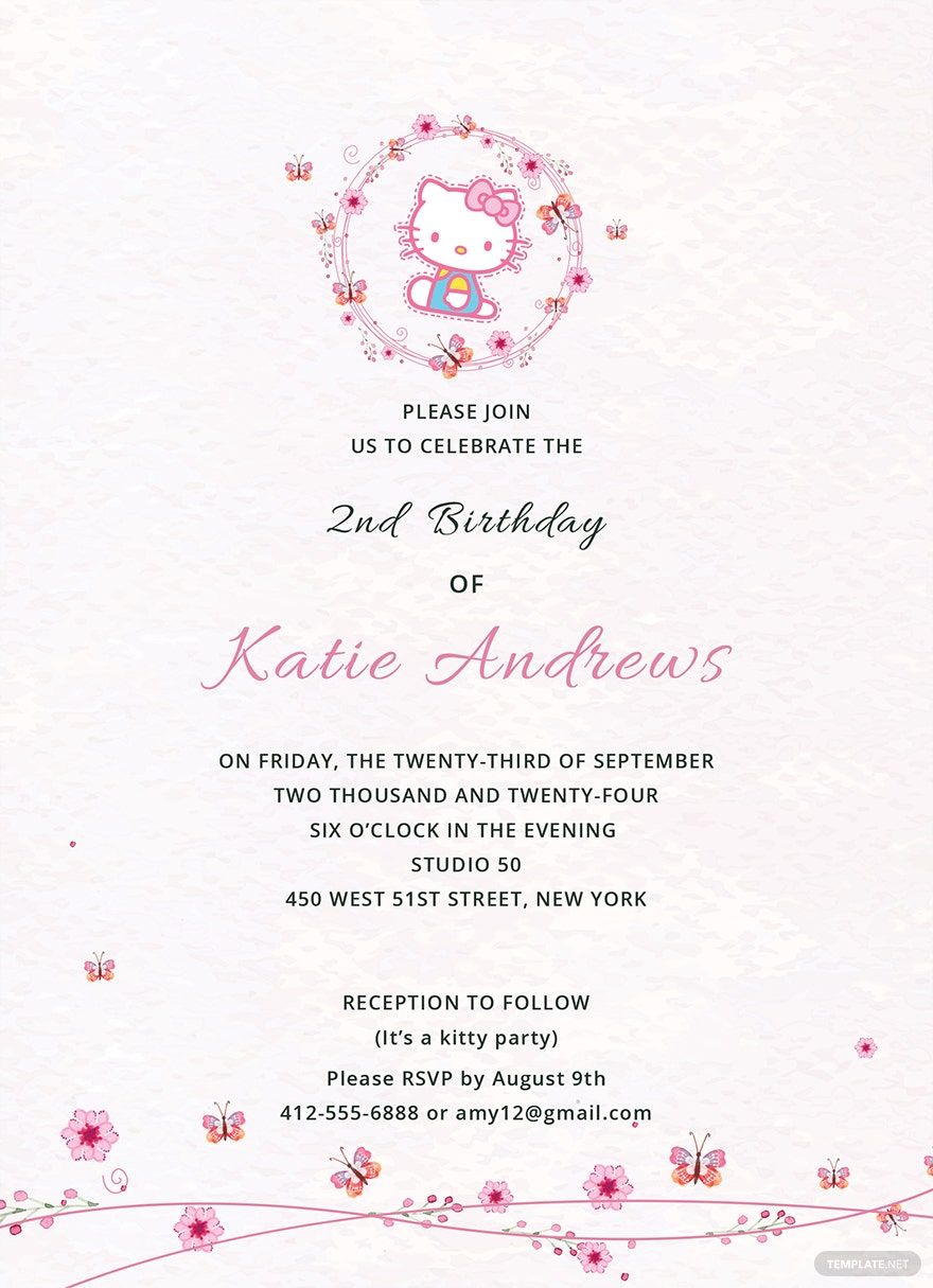 hello kitty party invitation template - download in word