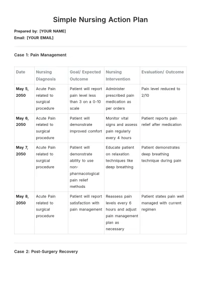 Free Simple Nursing Action Plan Template to Edit Online