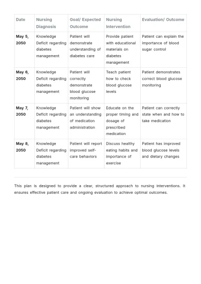 Free Simple Nursing Action Plan Template to Edit Online