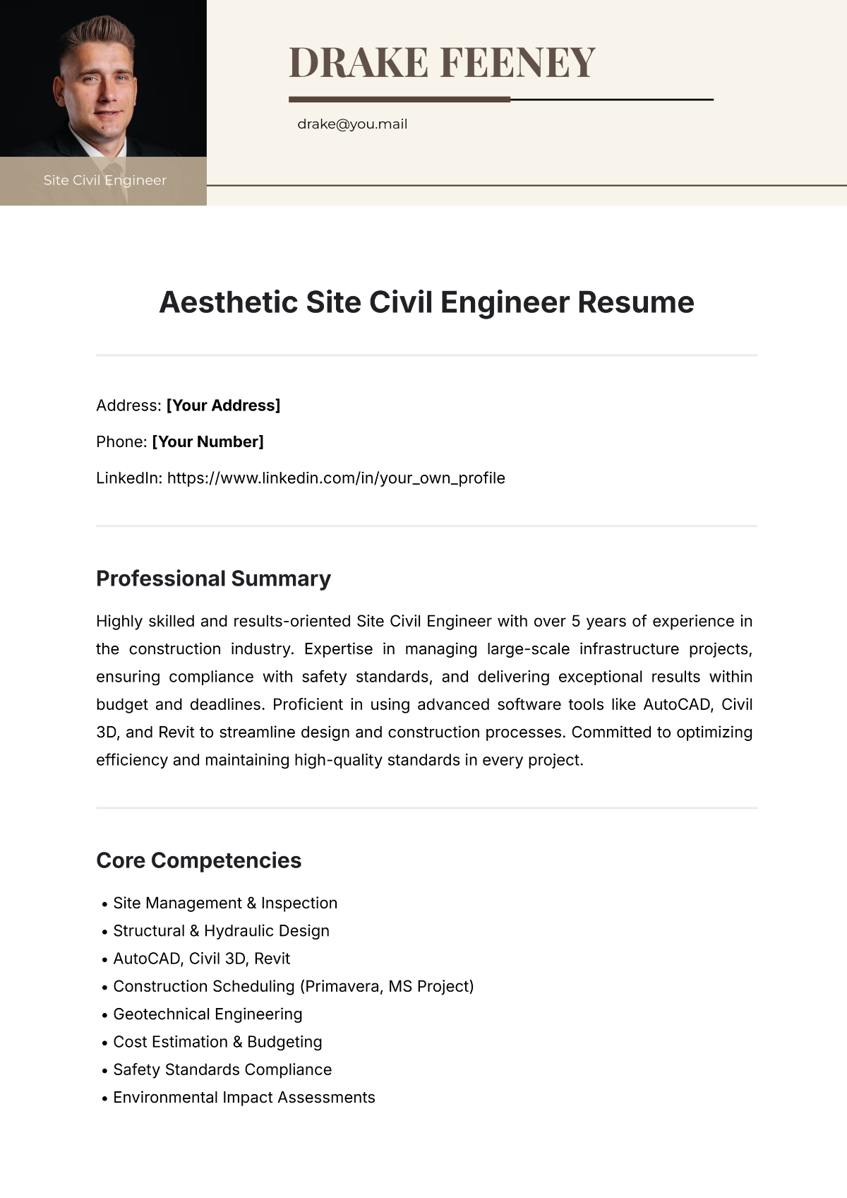 Aesthetic Site Civil Engineer Resume Template