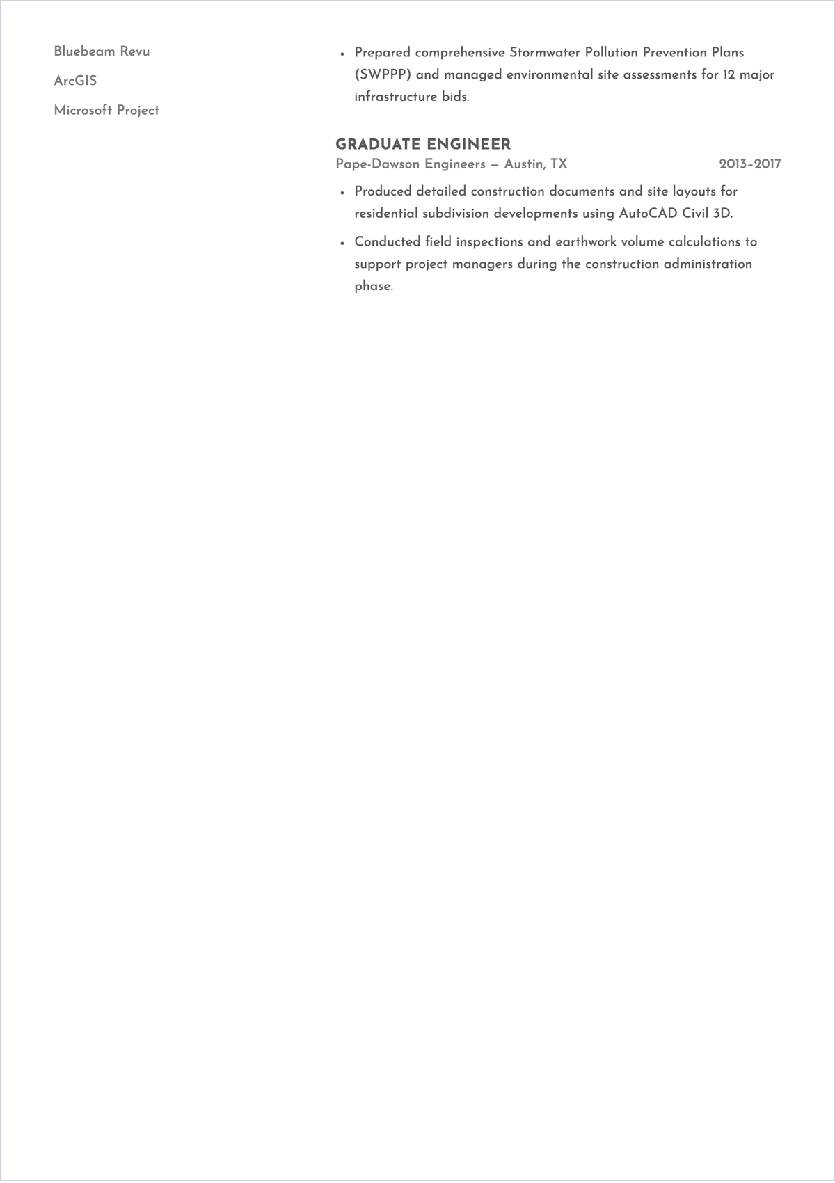 Free Aesthetic Site Civil Engineer ATS Resume Template