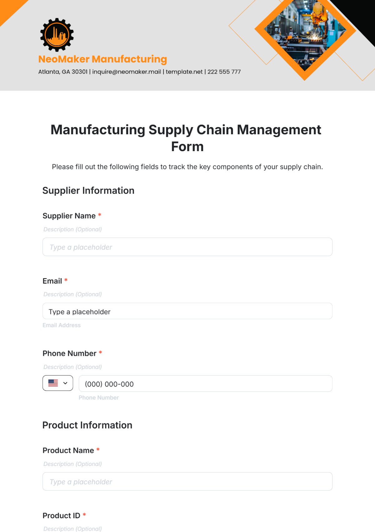 Manufacturing Supply Chain Management Form Template - Edit Online & Download