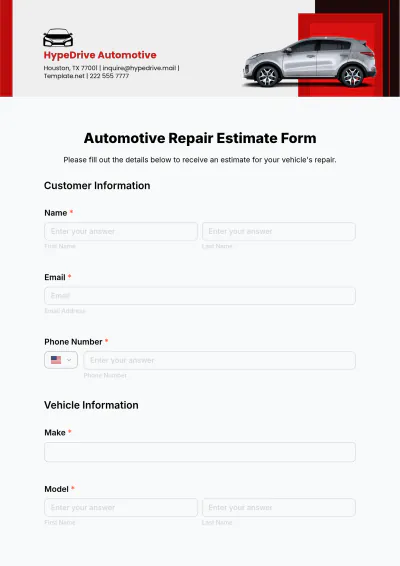 Free Automotive Repair Estimate Form Template & AI Estimate Maker
