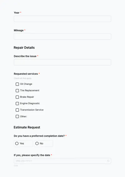 Free Automotive Repair Estimate Form Template & AI Estimate Maker