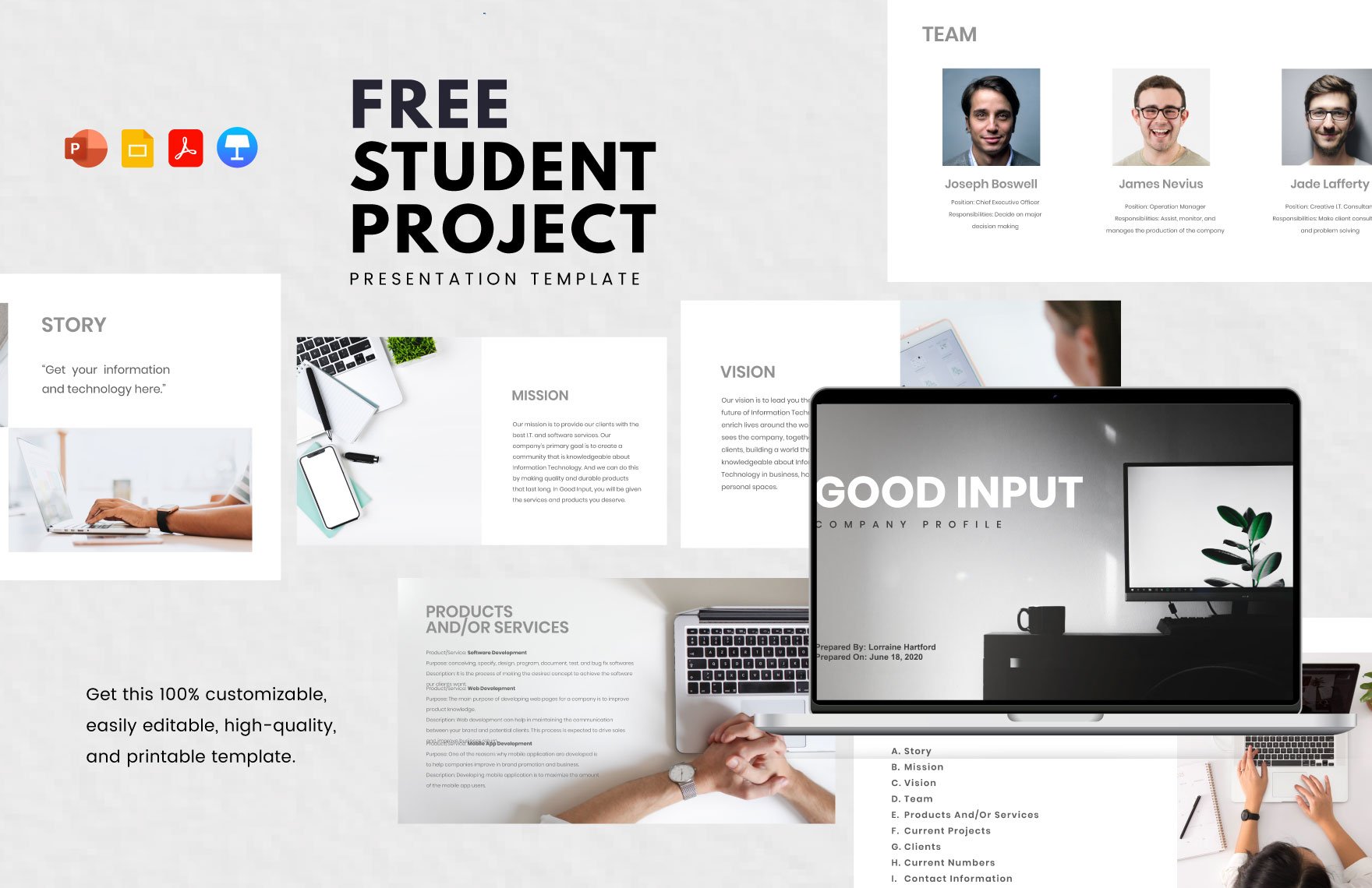 Student Project Template in PDF, PowerPoint, Google Slides, Apple Keynote