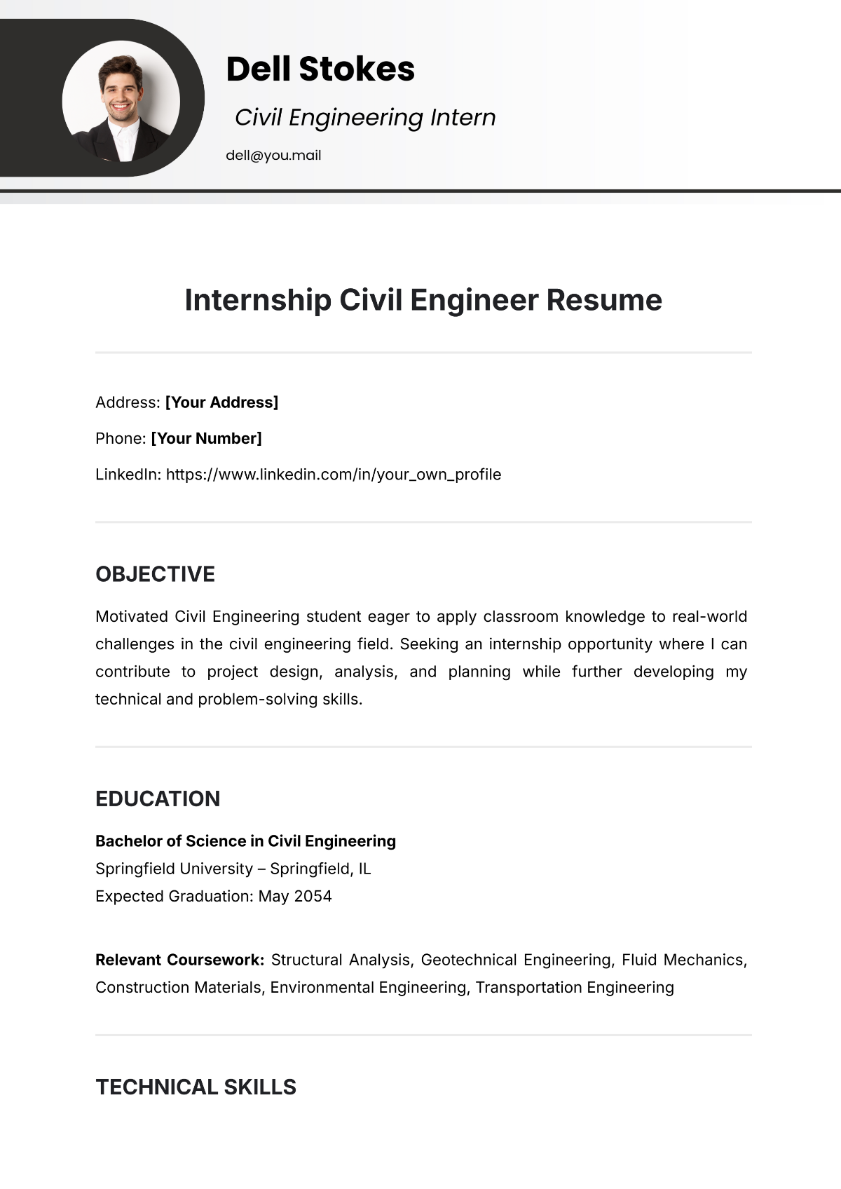 Internship Civil Engineer Resume Template