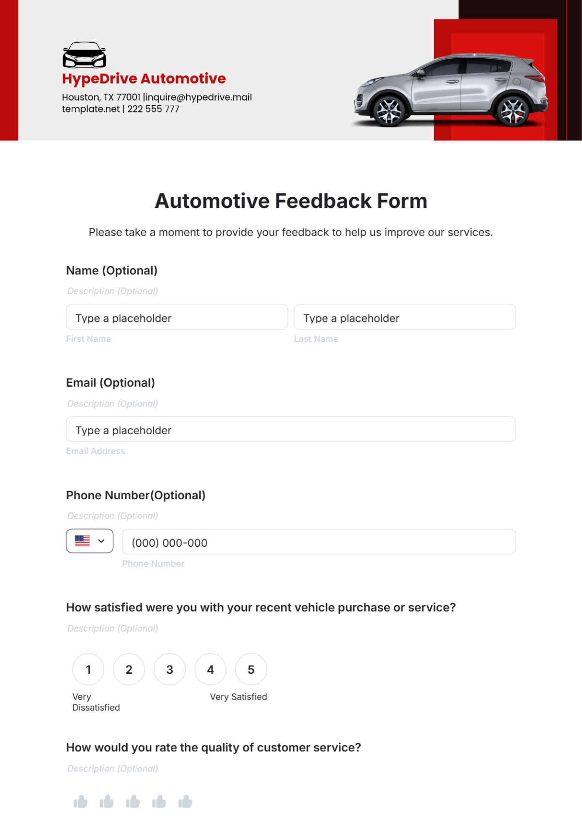 Automotive Feedback Form Template - Edit Online & Download