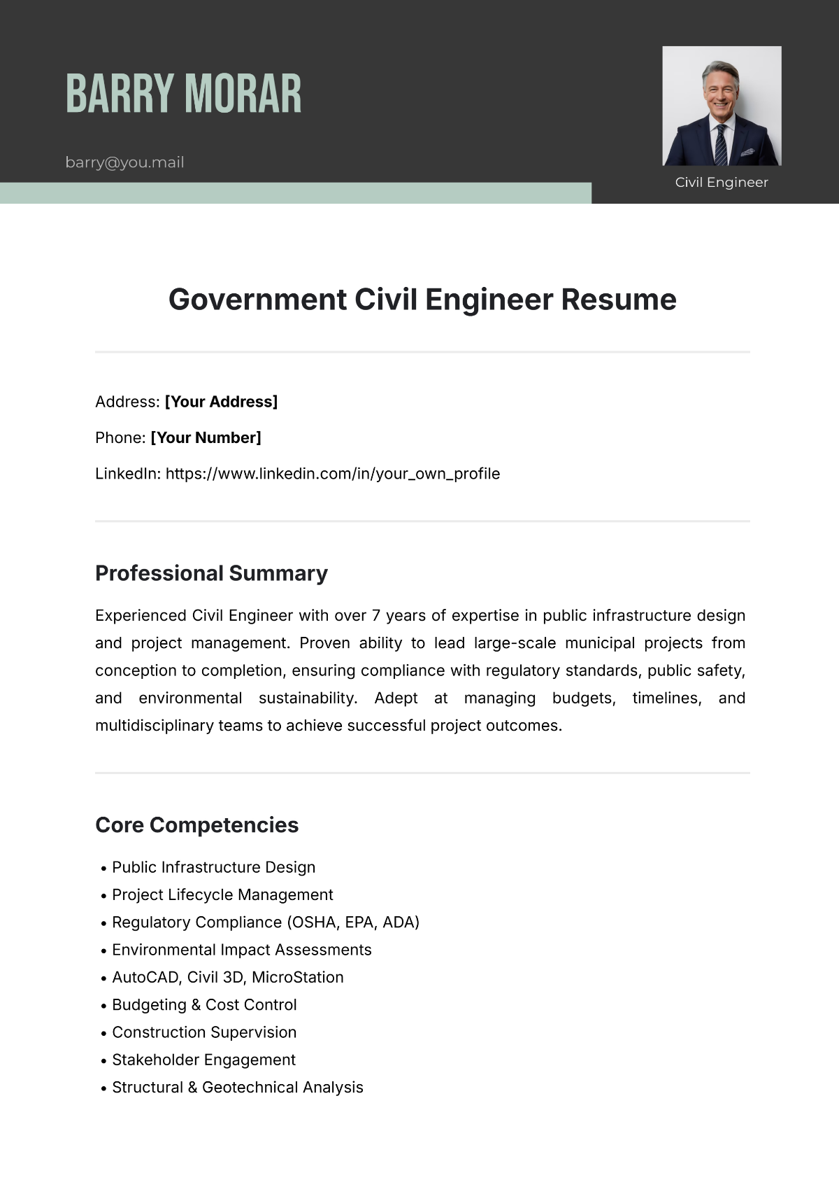 Government Civil Engineer Resume Template