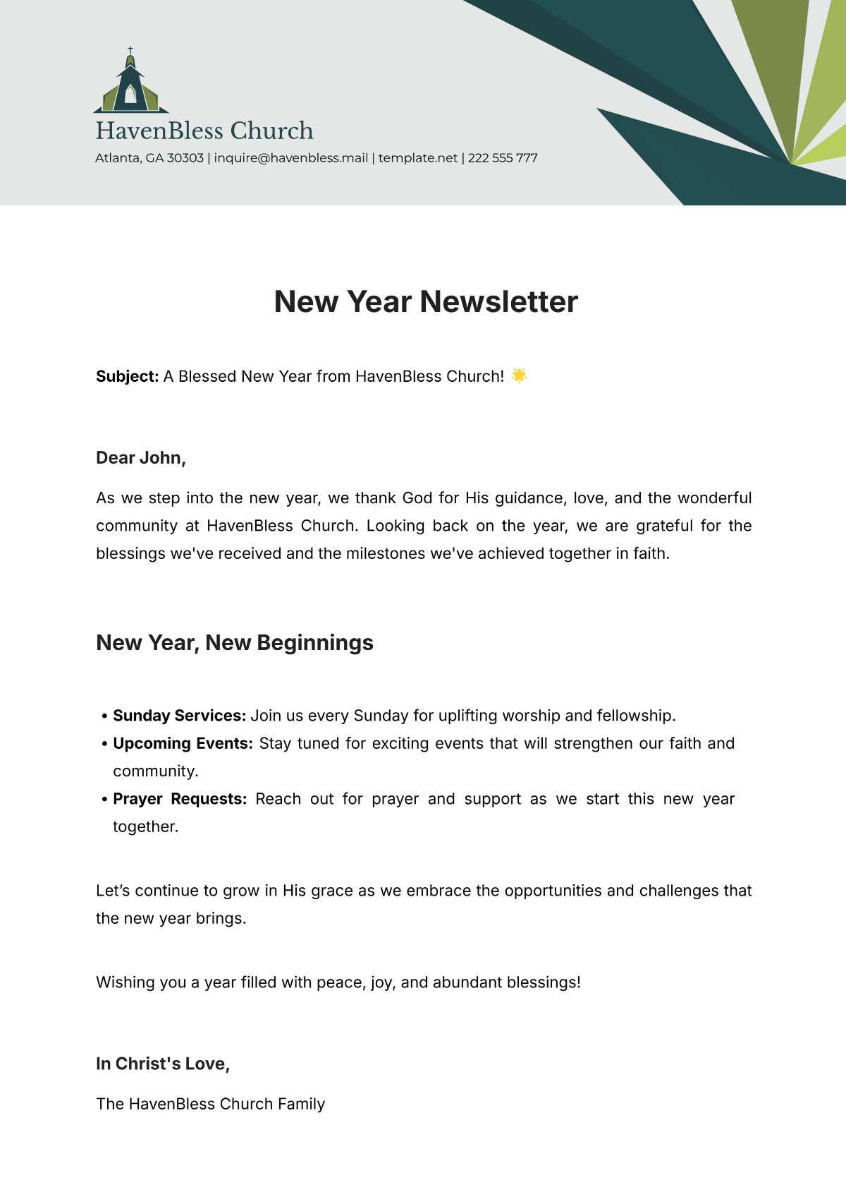 Free New Year Newsletter Template