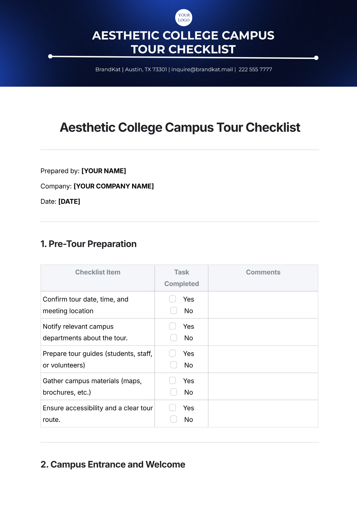 Aesthetic College Campus Tour Checklist Template