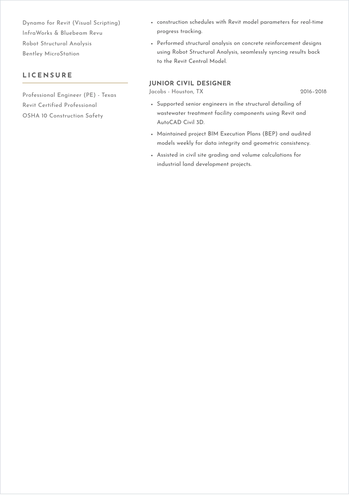 Free Revit Civil Engineer ATS Resume Template, AI Resume Builder
