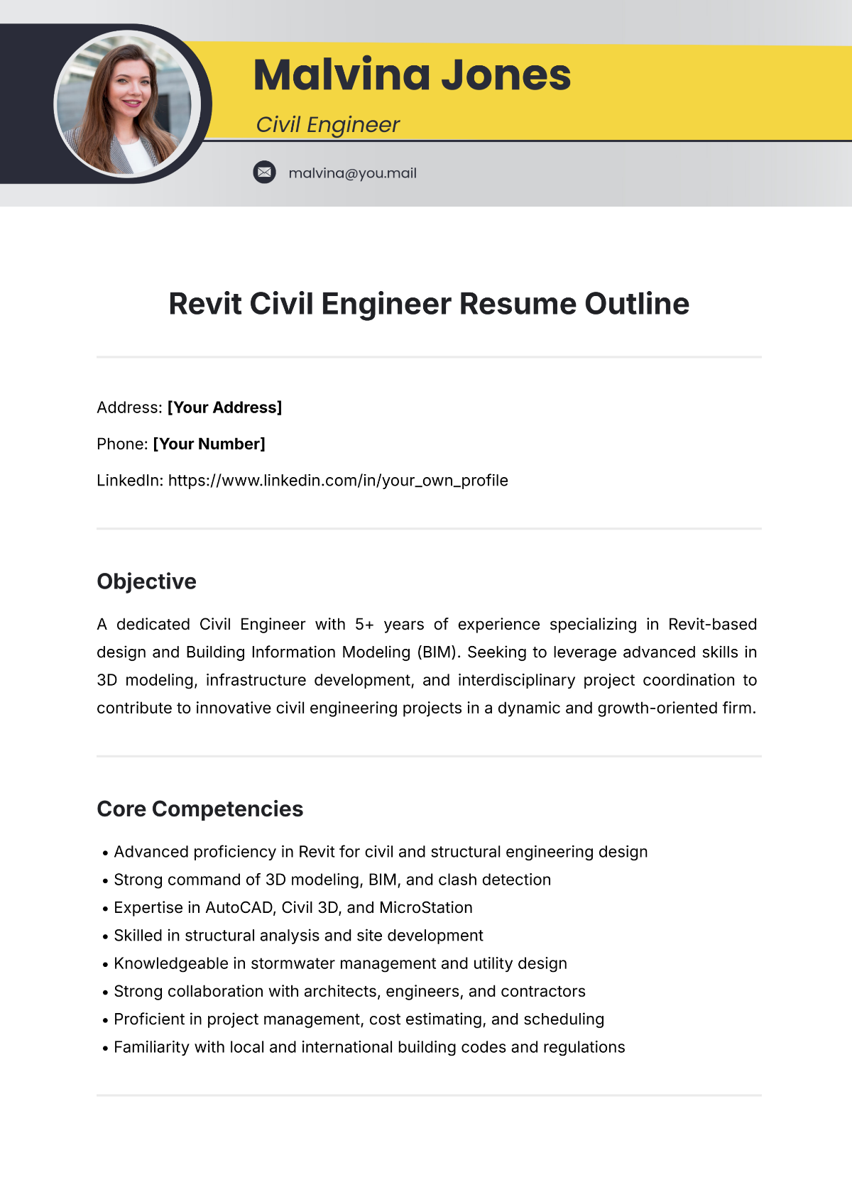 Revit Civil Engineer Resume Outline Template