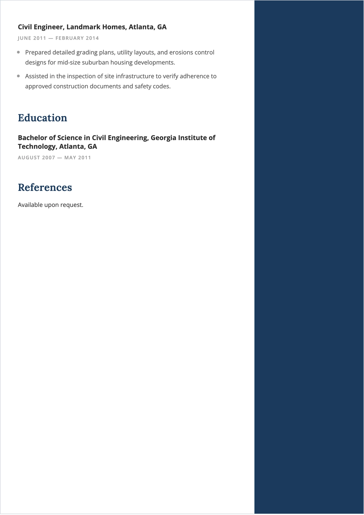 Free Residential Civil Engineer ATS Resume Template, AI Resume Builder