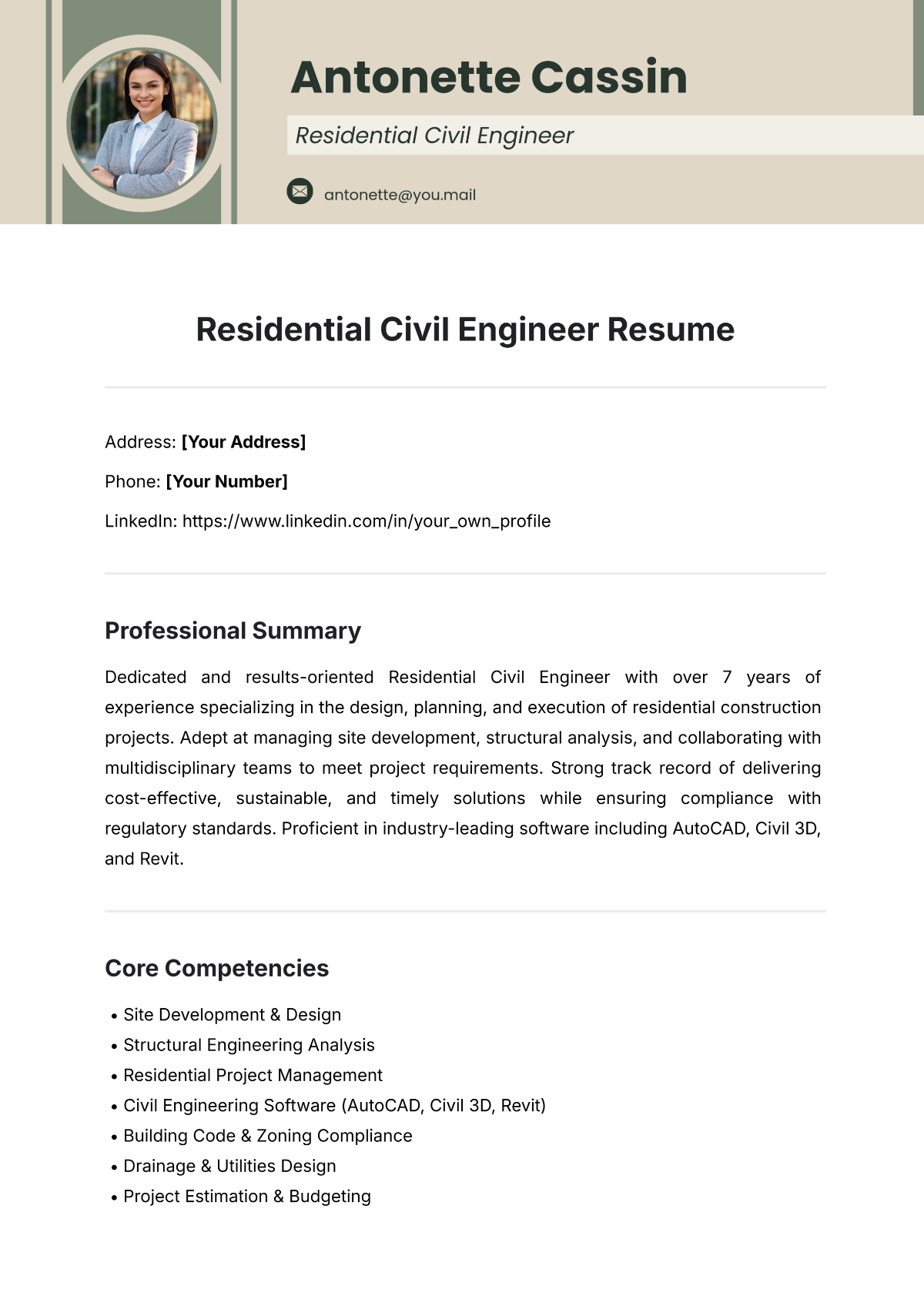 Residential Civil Engineer Resume Template