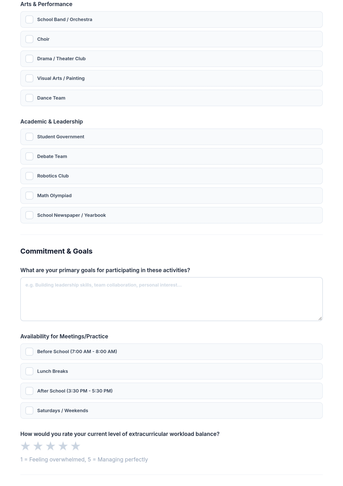 Free Extracurricular Activities Checklist Template & AI Maker