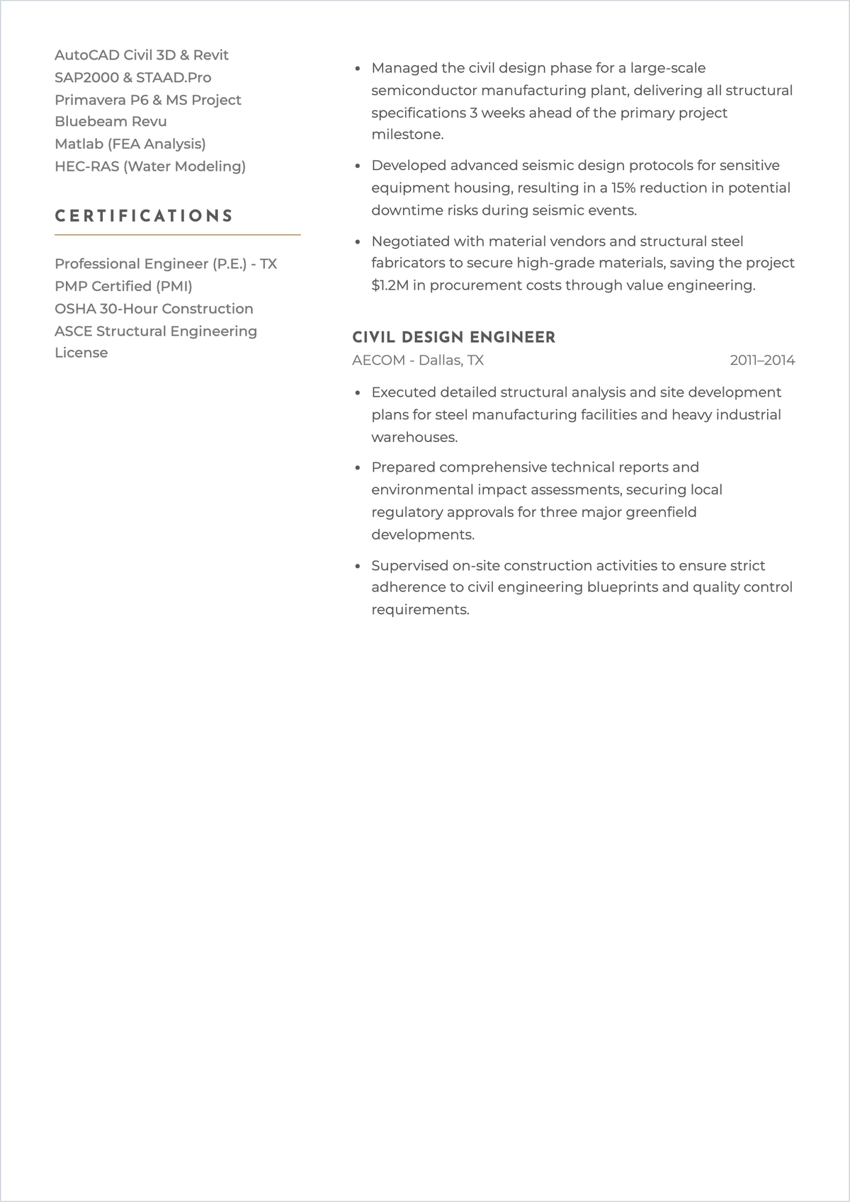 Free Industrial Civil Engineer ATS Resume Template, AI Resume Builder
