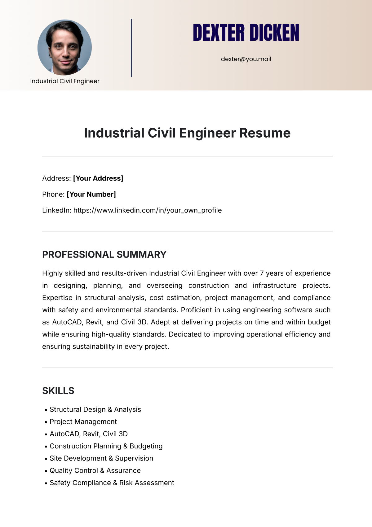 Industrial Civil Engineer Resume Template