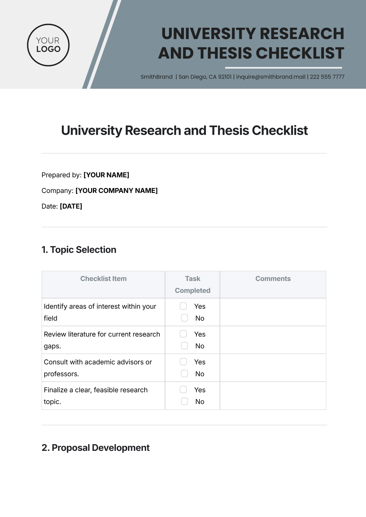 University Research and Thesis Checklist Template