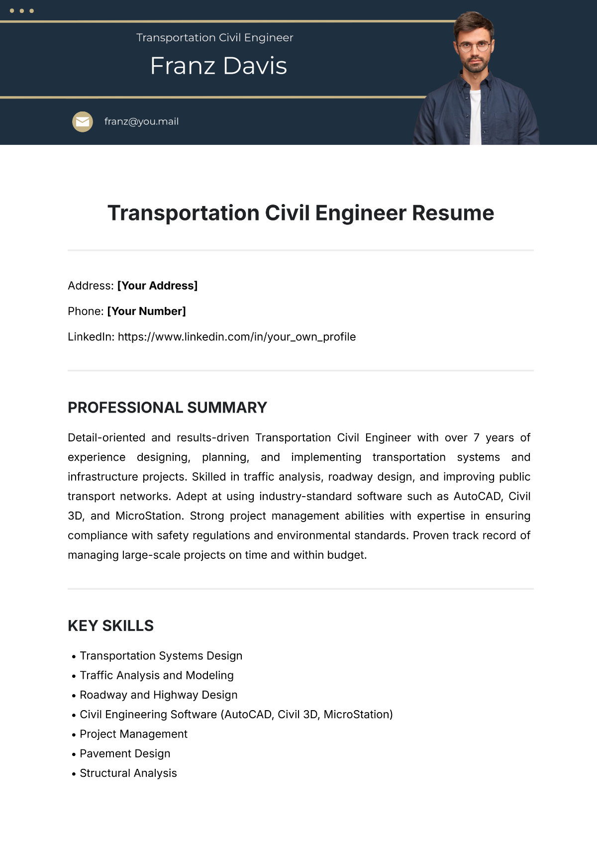 Transportation Civil Engineer Resume Template