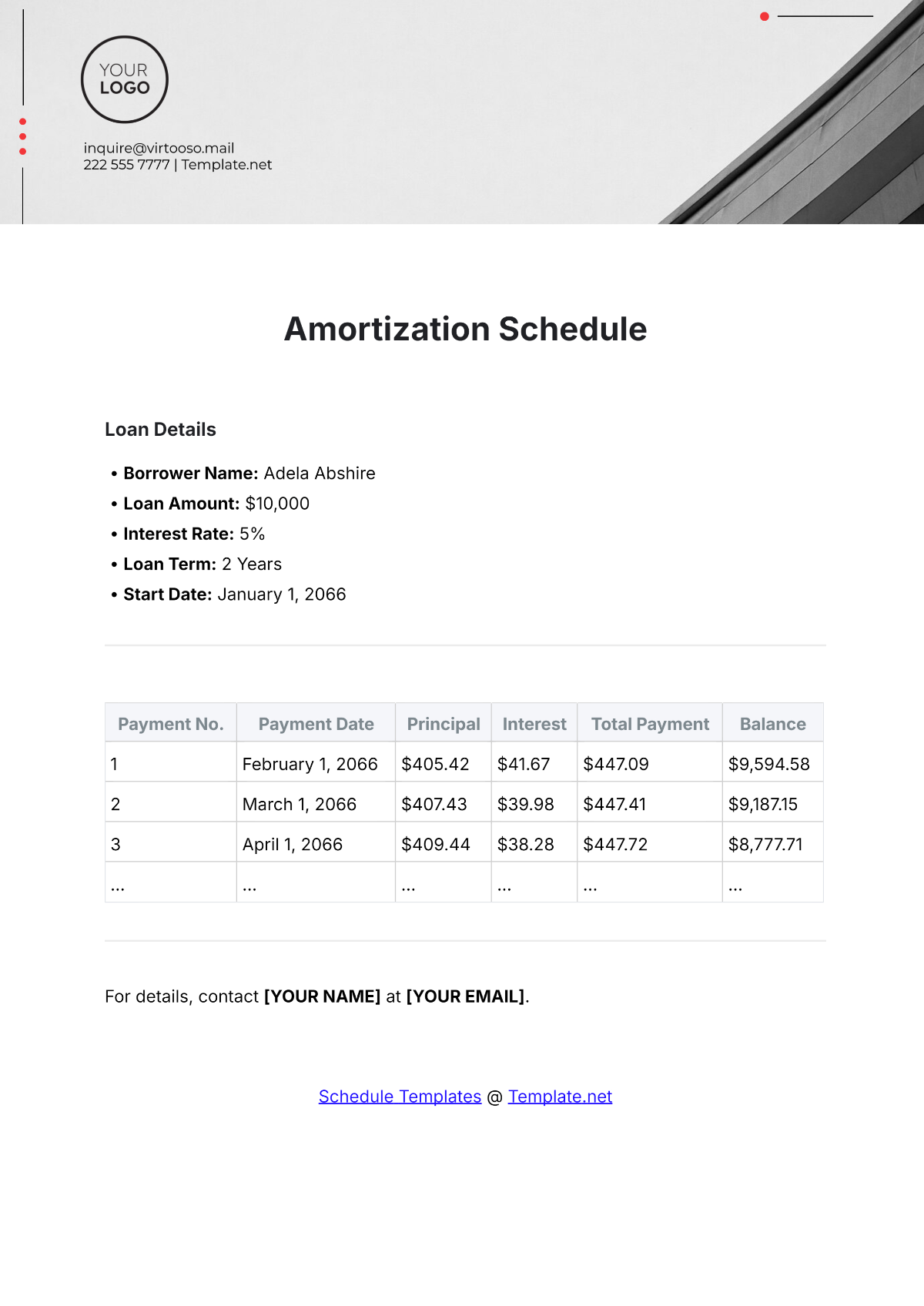 Amortization Schedule Template - Edit Online & Download