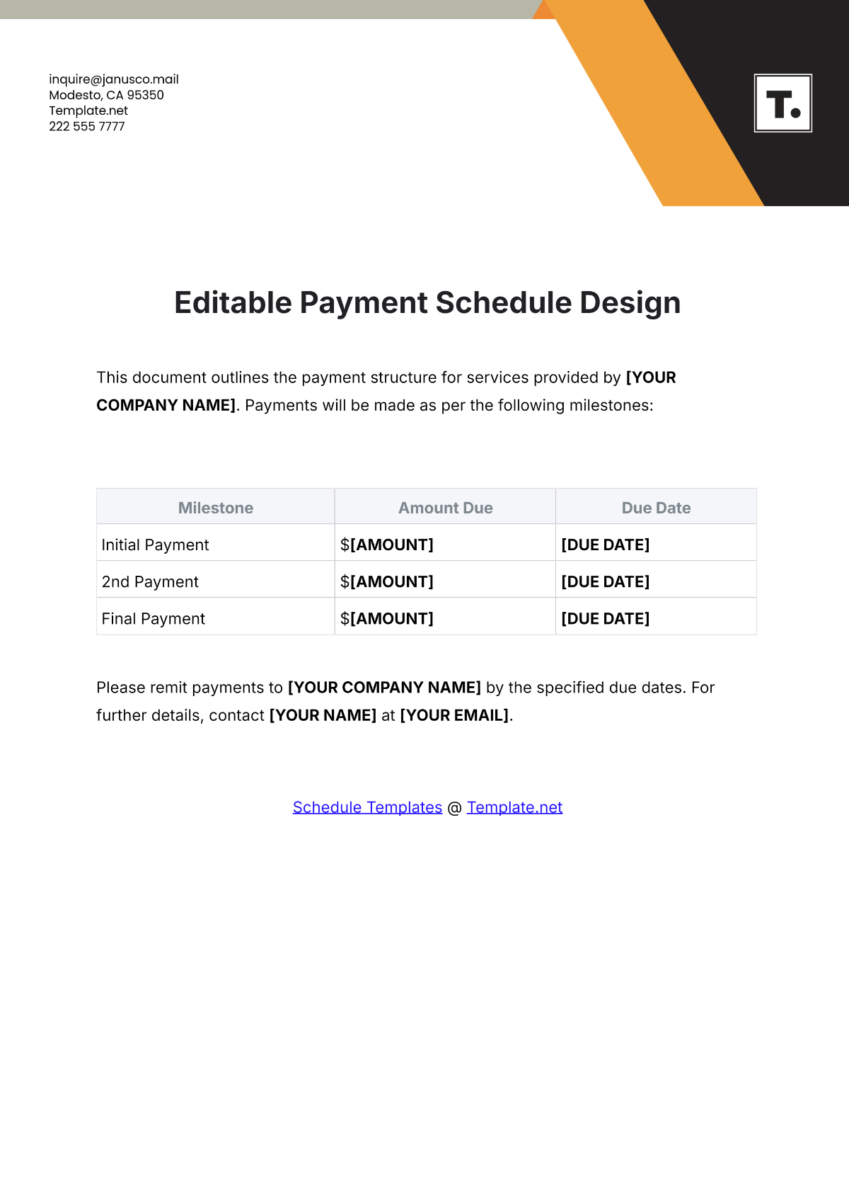 Editable Payment Schedule Design Template - Edit Online & Download