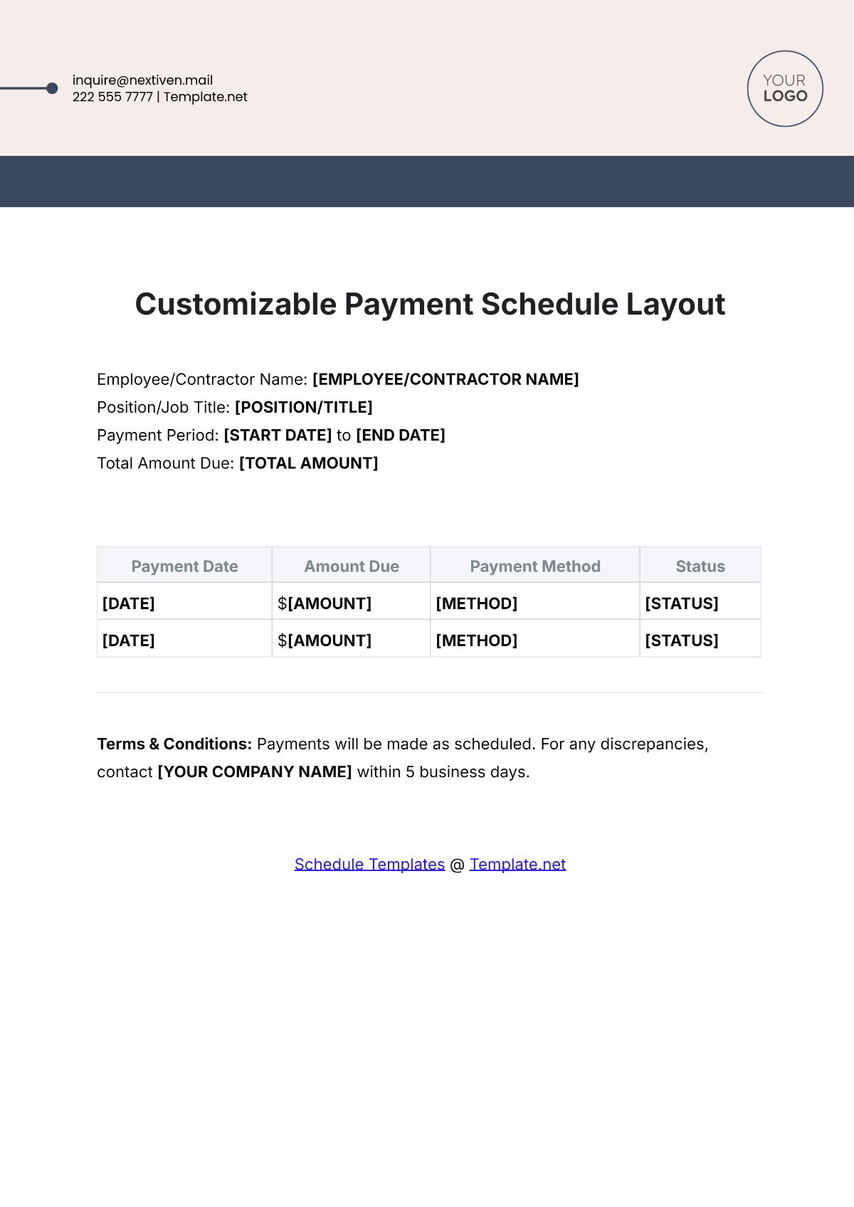 Customizable Payment Schedule Layout Template - Edit Online & Download