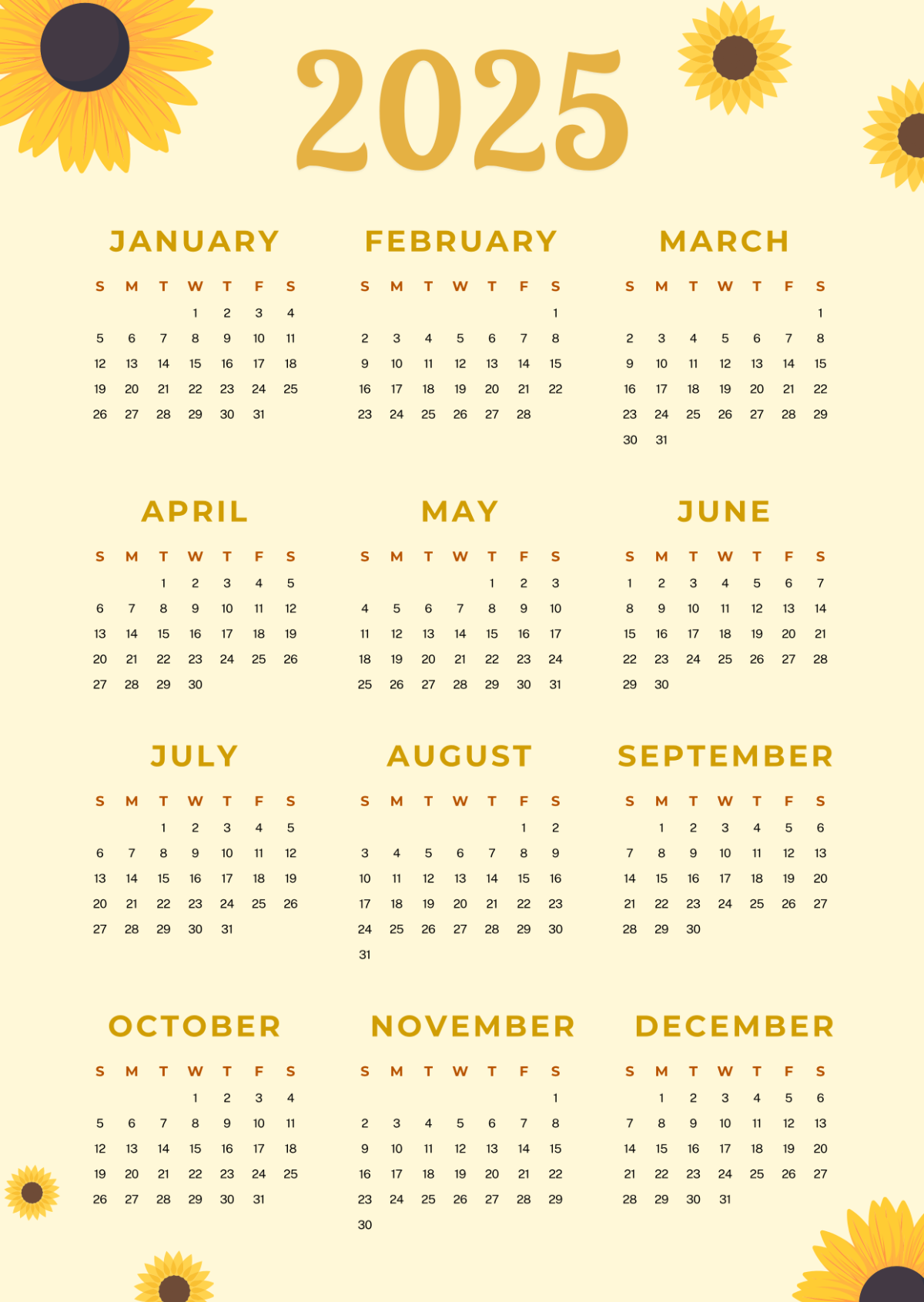 One-page 2025 Calendar Template - Edit Online & Download