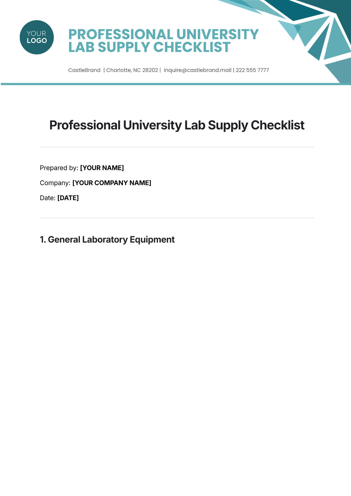 Professional University Lab Supply Checklist Template