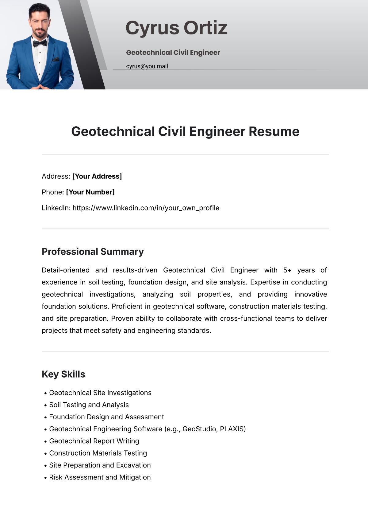 Geotechnical Civil Engineer Resume Template