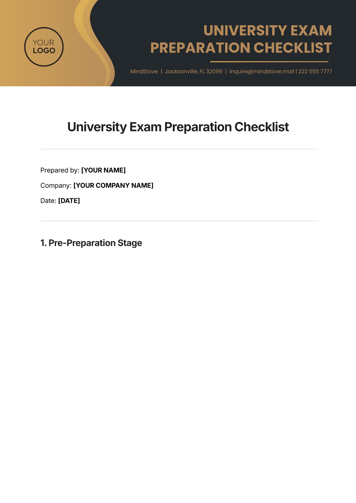 University Exam Preparation Checklist Template