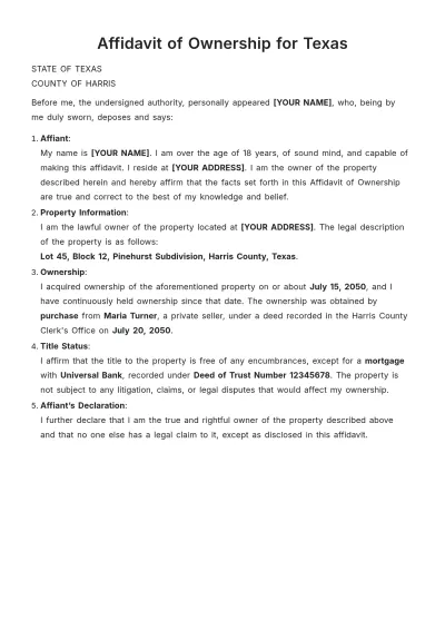 Free Affidavit of Ownership for Texas Template to Edit Online