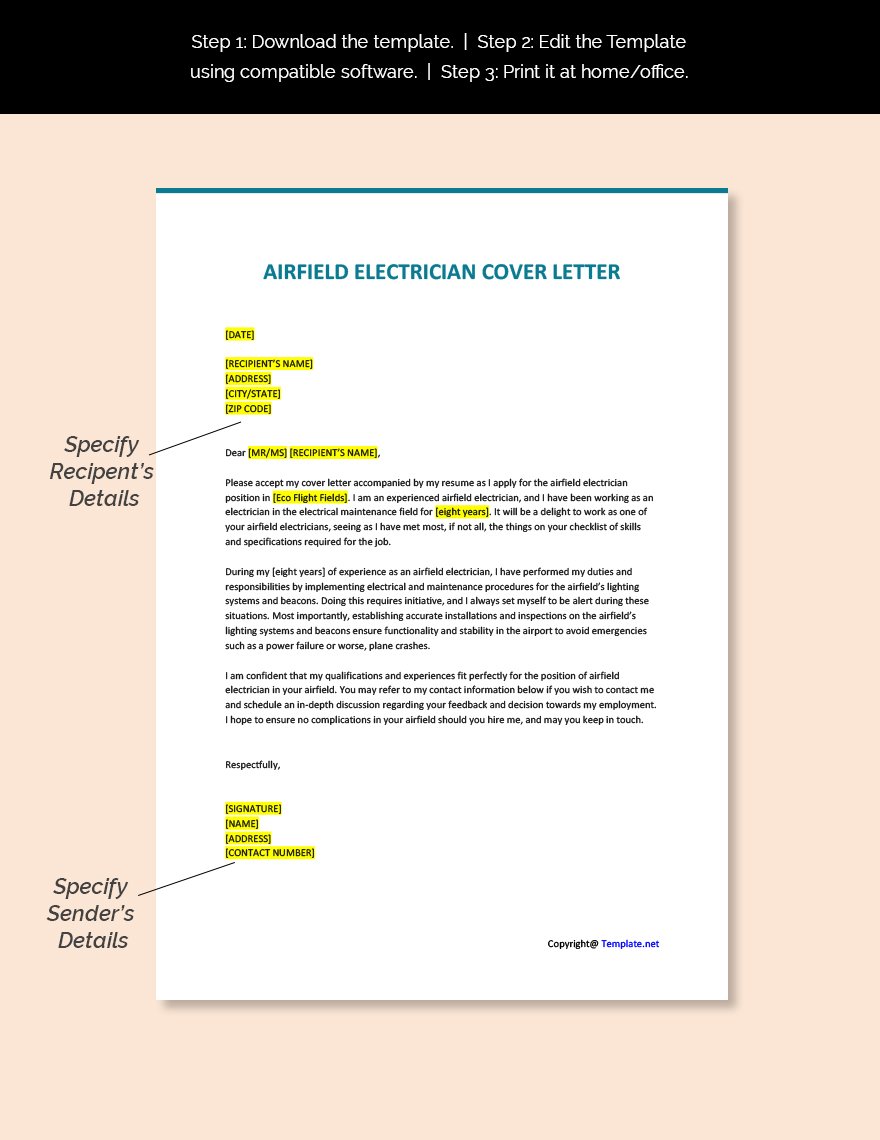 Airfield Electrician Cover Letter