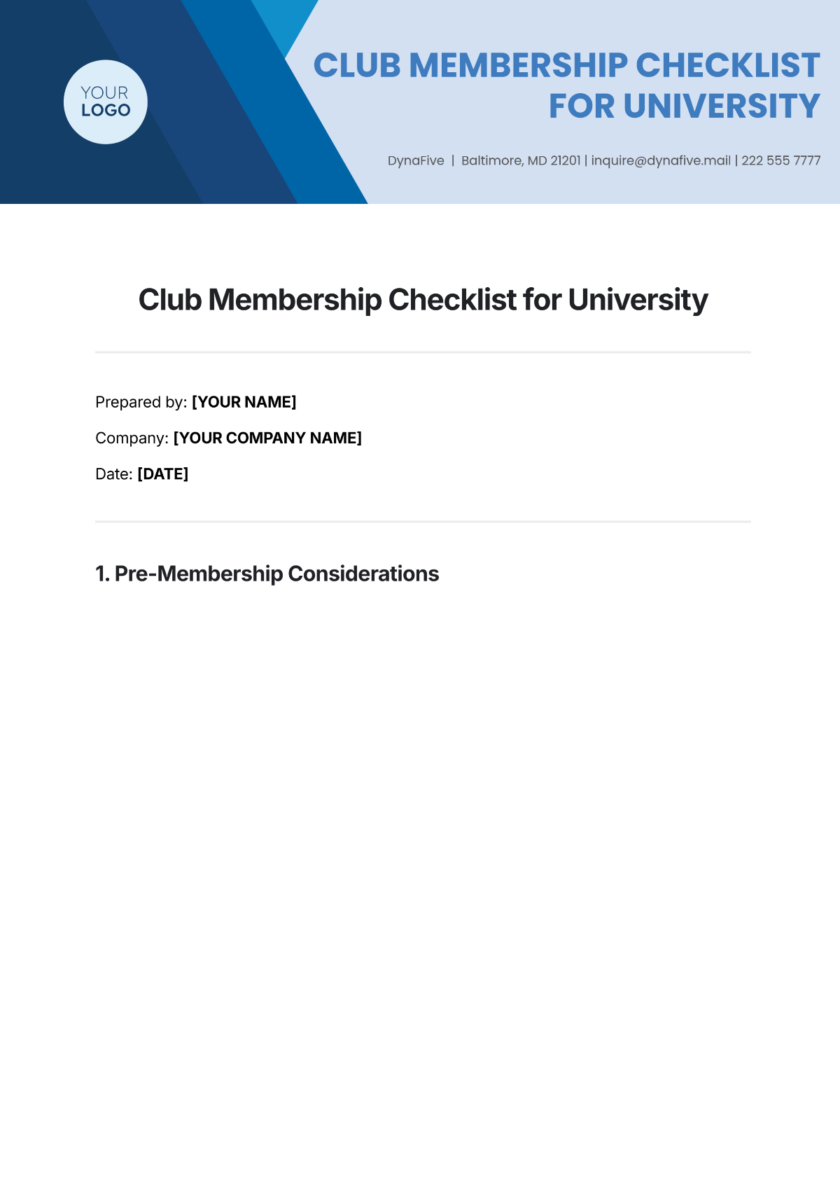 Club Membership Checklist for University Template - Edit Online & Download