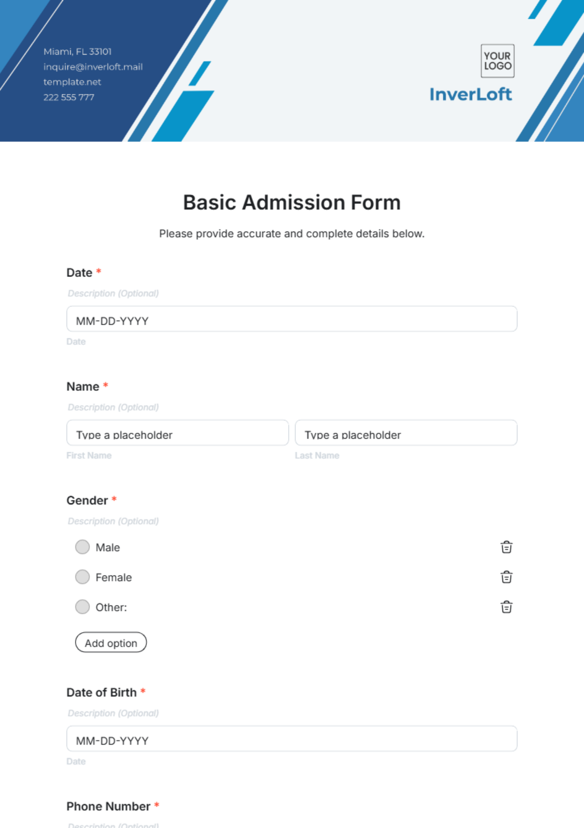 Basic Admission Form Template - Edit Online & Download