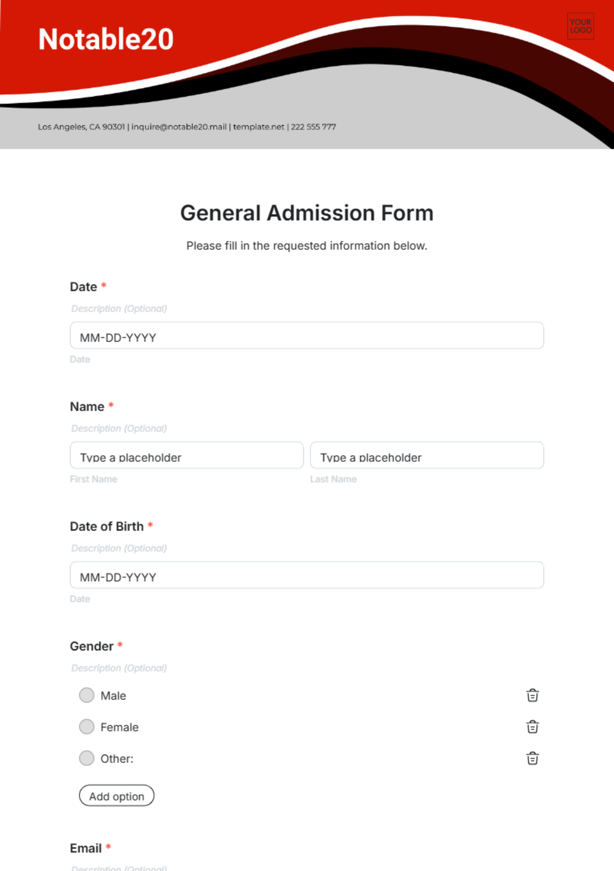 General Admission Form Template - Edit Online & Download